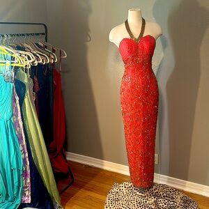 Sho max original vintage NWT never worn coral pink fully beaded formal gown